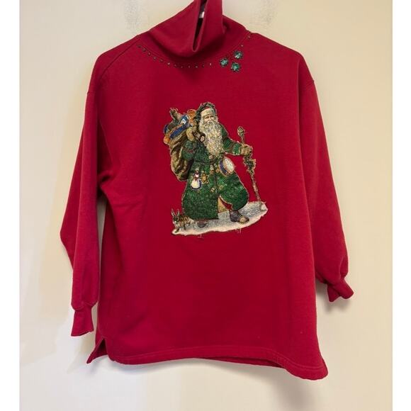 Vintage Puffy Paint Santa Christmas Red Sweatshirt 90s Medium - Picture 1 of 5
